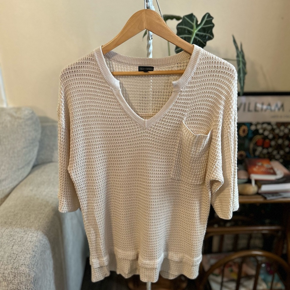 Coco + Carmen Cream Knit Top Minimalist Neutral Everyday Small/Medium